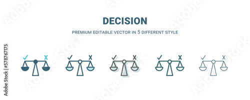decision icon in 5 different style. Outline, filled, two color, thin decision icon isolated on white background. Editable vector can be used web and mobile © Abstract