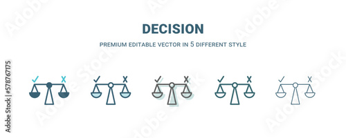 decision icon in 5 different style. Outline, filled, two color, thin decision icon isolated on white background. Editable vector can be used web and mobile