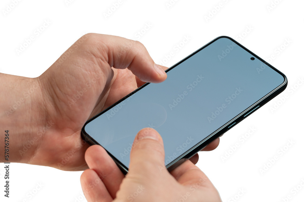 Mobile phone in hands with blank empty Mobile phone in hands with blank empty