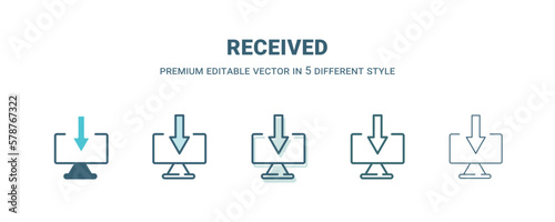 received icon in 5 different style. Outline, filled, two color, thin received icon isolated on white background. Editable vector can be used web and mobile