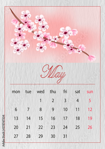 May,Simple european 2024 year vector calendar
