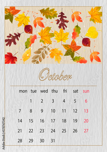 october,Simple european 2024 year vector calendar