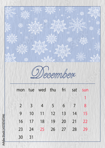 december,Simple european 2024 year vector calendar