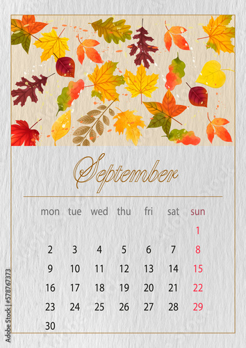 september,Simple european 2024 year vector calendar
