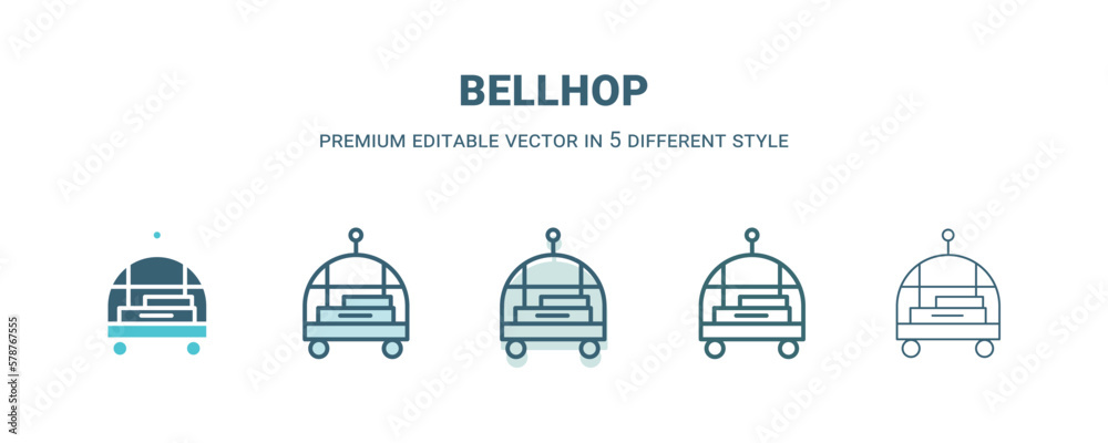 bellhop icon in 5 different style. Outline, filled, two color, thin bellhop icon isolated on white background. Editable vector can be used web and mobile