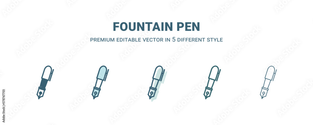 fountain pen icon in 5 different style. Outline, filled, two color, thin fountain pen icon isolated on white background. Editable vector can be used web and mobile fountain pen icon in 5 different style. Outline, filled, two color, thin fountain pen icon isolated on white background. Editable vector can be used web and mobile