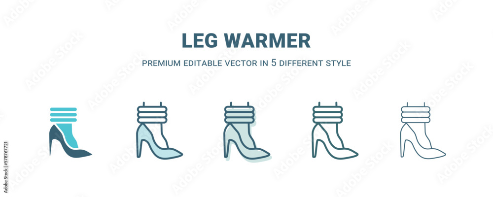 leg warmer icon in 5 different style. Outline, filled, two color, thin leg warmer icon isolated on white background. Editable vector can be used web and mobile leg warmer icon in 5 different style. Outline, filled, two color, thin leg warmer icon isolated on white background. Editable vector can be used web and mobile