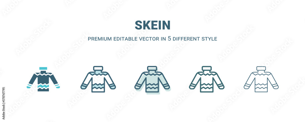 skein icon in 5 different style. Outline, filled, two color, thin skein icon isolated on white background. Editable vector can be used web and mobile