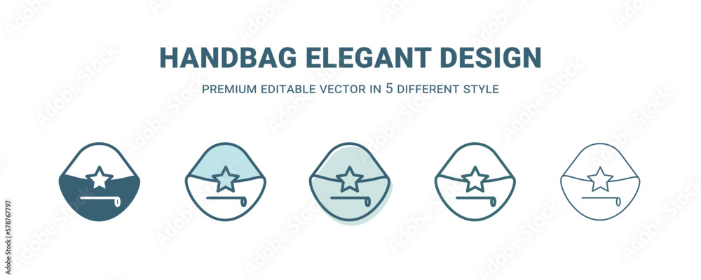 handbag elegant design icon in 5 different style. Outline, filled, two color, thin handbag elegant design icon isolated on white background. Editable vector can be used web and mobile