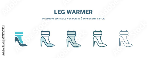 leg warmer icon in 5 different style. Outline, filled, two color, thin leg warmer icon isolated on white background. Editable vector can be used web and mobile