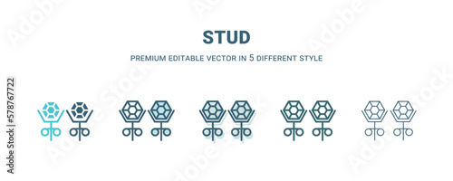stud icon in 5 different style. Outline, filled, two color, thin stud icon isolated on white background. Editable vector can be used web and mobile
