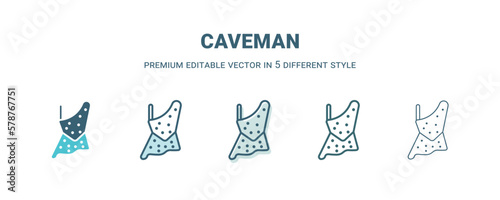 caveman icon in 5 different style. Outline, filled, two color, thin caveman icon isolated on white background. Editable vector can be used web and mobile