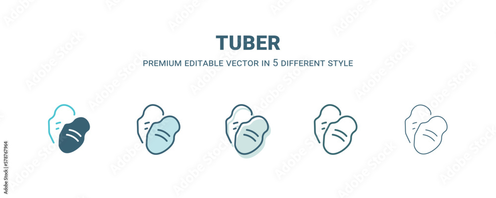 tuber icon in 5 different style. Outline, filled, two color, thin tuber icon isolated on white background. Editable vector can be used web and mobile
