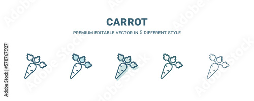 carrot icon in 5 different style. Outline, filled, two color, thin carrot icon isolated on white background. Editable vector can be used web and mobile
