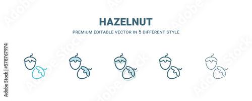 hazelnut icon in 5 different style. Outline, filled, two color, thin hazelnut icon isolated on white background. Editable vector can be used web and mobile