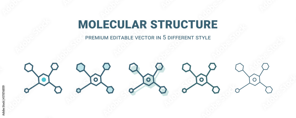 molecular structure icon in 5 different style. Outline, filled, two color, thin molecular structure icon isolated on white background. Editable vector can be used web and mobile molecular structure icon in 5 different style. Outline, filled, two color, thin molecular structure icon isolated on white background. Editable vector can be used web and mobile