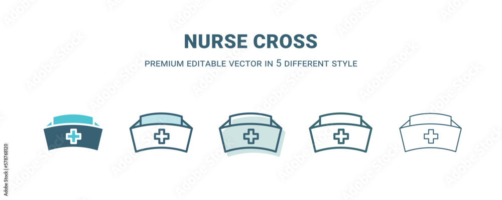 nurse cross icon in 5 different style. Outline, filled, two color, thin nurse cross icon isolated on white background. Editable vector can be used web and mobile nurse cross icon in 5 different style. Outline, filled, two color, thin nurse cross icon isolated on white background. Editable vector can be used web and mobile