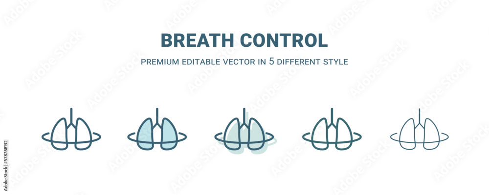 breath control icon in 5 different style. Outline, filled, two color, thin breath control icon isolated on white background. Editable vector can be used web and mobile