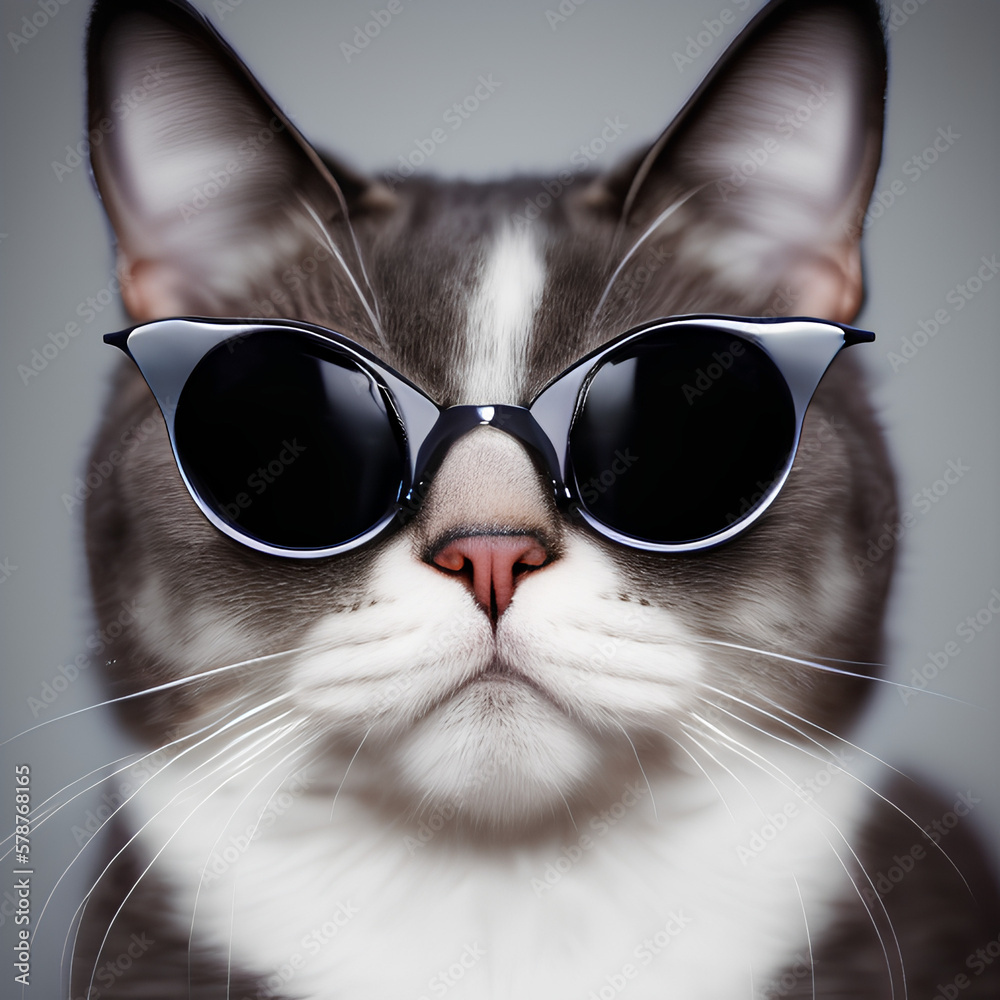 Cat in sunglasses on a light background. generative AI