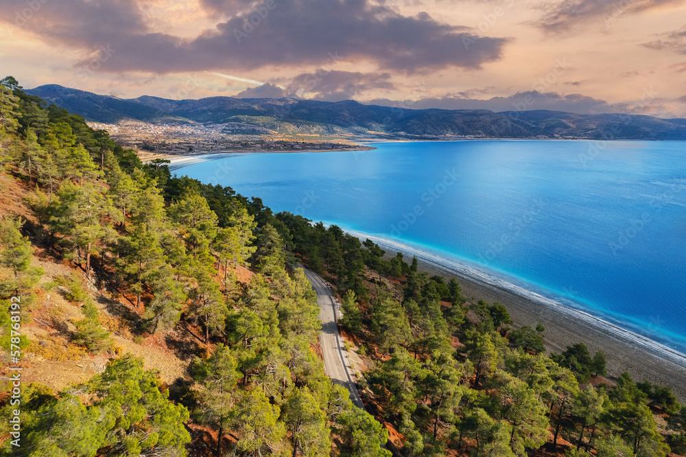 Aerial view Salda lake turquoise water, Turkey amazing travel landscape