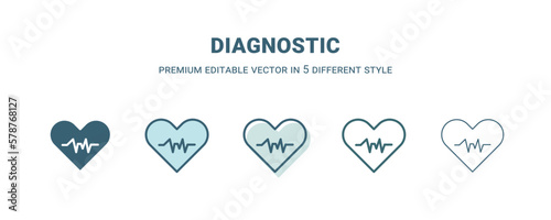 diagnostic icon in 5 different style. Outline, filled, two color, thin diagnostic icon isolated on white background. Editable vector can be used web and mobile