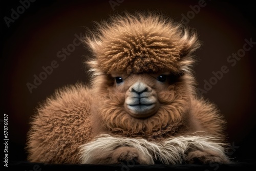 the most adorable brown alpaca ever. Generative AI