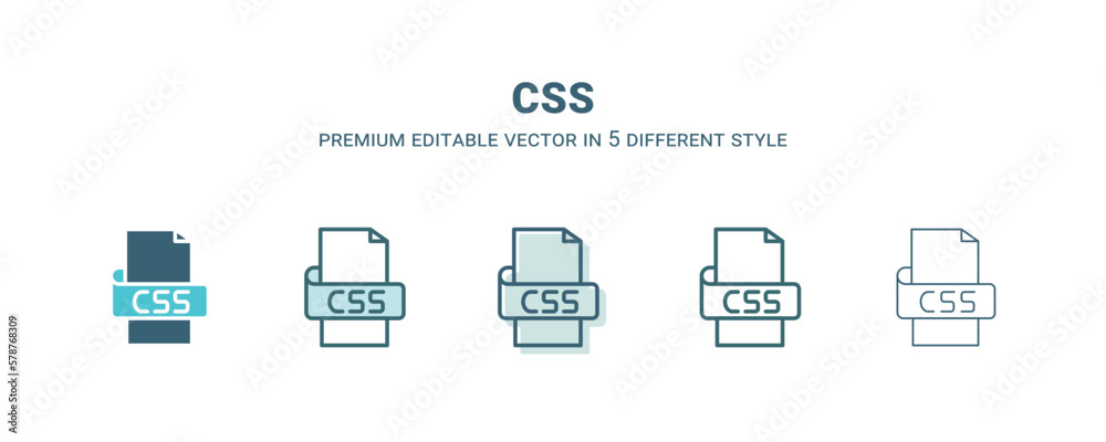 css icon in 5 different style. Outline, filled, two color, thin css icon isolated on white background. Editable vector can be used web and mobile css icon in 5 different style. Outline, filled, two color, thin css icon isolated on white background. Editable vector can be used web and mobile