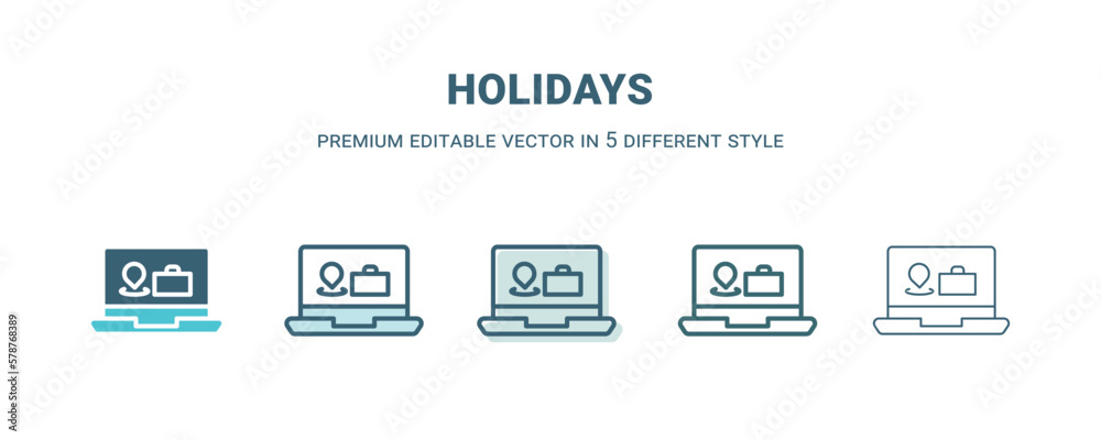 holidays icon in 5 different style. Outline, filled, two color, thin holidays icon isolated on white background. Editable vector can be used web and mobile holidays icon in 5 different style. Outline, filled, two color, thin holidays icon isolated on white background. Editable vector can be used web and mobile