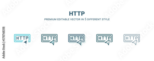 http icon in 5 different style. Outline, filled, two color, thin http icon isolated on white background. Editable vector can be used web and mobile