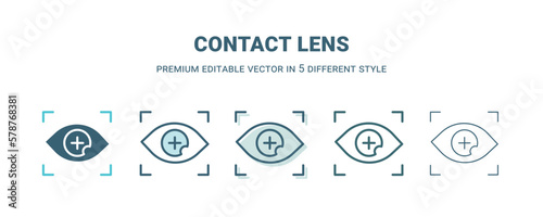 contact lens icon in 5 different style. Outline, filled, two color, thin contact lens icon isolated on white background. Editable vector can be used web and mobile