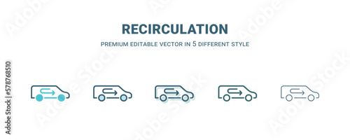 recirculation icon in 5 different style. Outline, filled, two color, thin recirculation icon isolated on white background. Editable vector can be used web and mobile