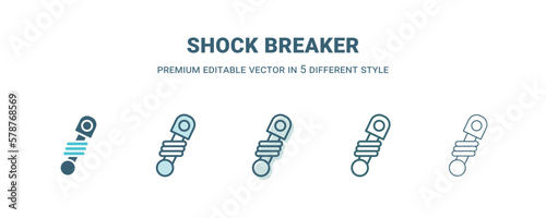 shock breaker icon in 5 different style. Outline, filled, two color, thin shock breaker icon isolated on white background. Editable vector can be used web and mobile