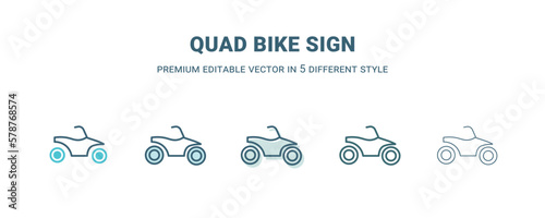 quad bike sign icon in 5 different style. Outline, filled, two color, thin quad bike sign icon isolated on white background. Editable vector can be used web and mobile