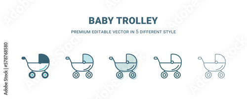 baby trolley icon in 5 different style. Outline, filled, two color, thin baby trolley icon isolated on white background. Editable vector can be used web and mobile