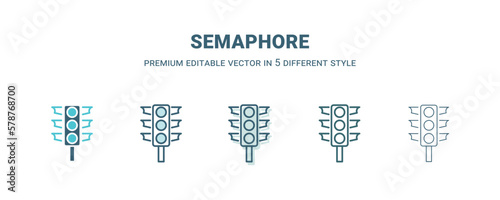semaphore icon in 5 different style. Outline, filled, two color, thin semaphore icon isolated on white background. Editable vector can be used web and mobile