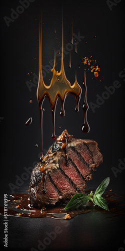 Steak  on a plate created with Generative AI Technology