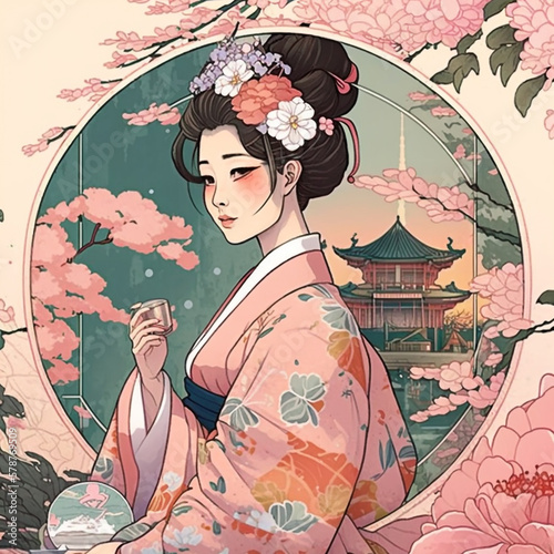 girl in kimono created with Generative AI Technology	