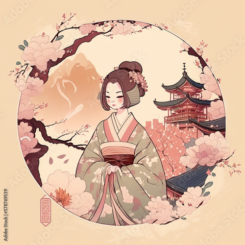 girl in kimono created with Generative AI Technology	