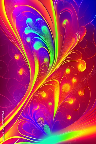 Fractal abstract background. Light effects. Neon glow. Festive decoration. Colorful pattern. Geometric texture. - generative ai