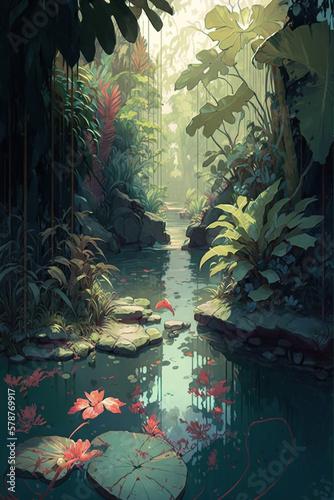 Tropicalpunk Pond created with Generative AI Technology © MR.USE