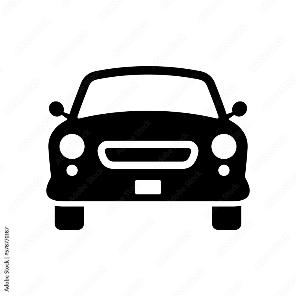 Car icon. Black silhouette. Front view. Vector simple flat graphic illustration. Isolated object on a white background. Isolate.