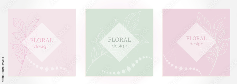Elegant frame, background, floral wreath, circular monogram with hand drawn wild herbs and flowers