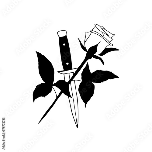 vector illustration of a rose with a knife