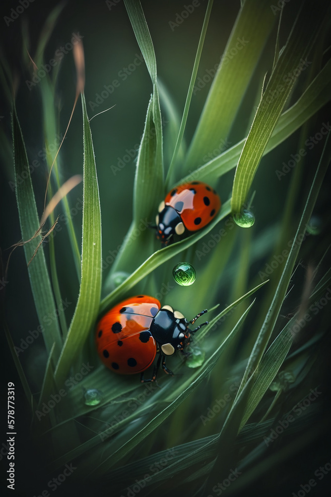 Lady Bugs in Grass created with Generative AI Technology Lady Bugs in Grass created with Generative AI Technology
