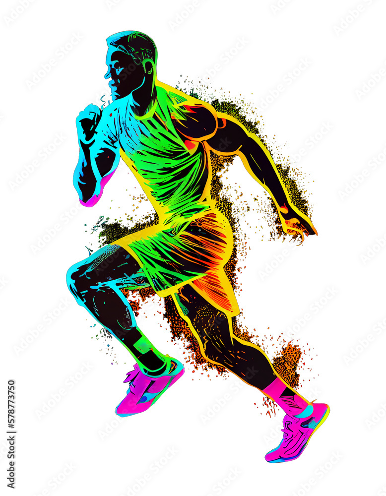 Sports man runing, colorful splashes for t-shirt and various use, png transparent background Generative AI