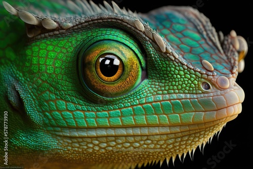 A jokingly up close look at the eyes of a gorgeous chamaeleo calyptratus. Similar names include yemen chameleon, veiled chameleon, and cone head chameleon. Generative AI © 2rogan