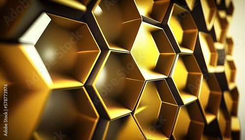  a close up of a wall made of gold hexagons. generative ai