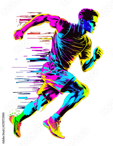 Sports man runing, colorful splashes for t-shirt and various use, png transparent background