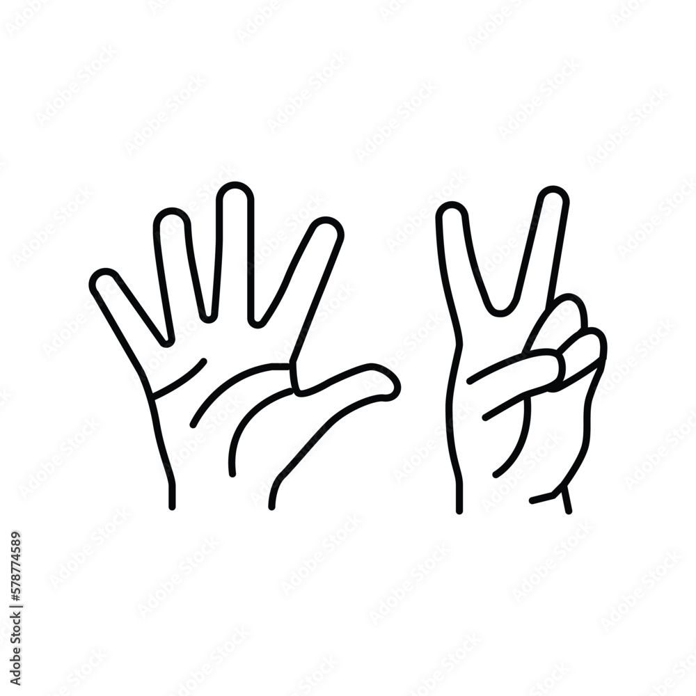 seven number hand gesture line icon vector illustration