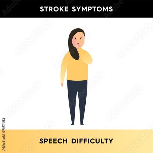 Vector illustration of a man who has difficulty speaking due to the effects of a stroke. The girl is trying to say something, but her speech is difficult to understand. Symptoms of a stroke.